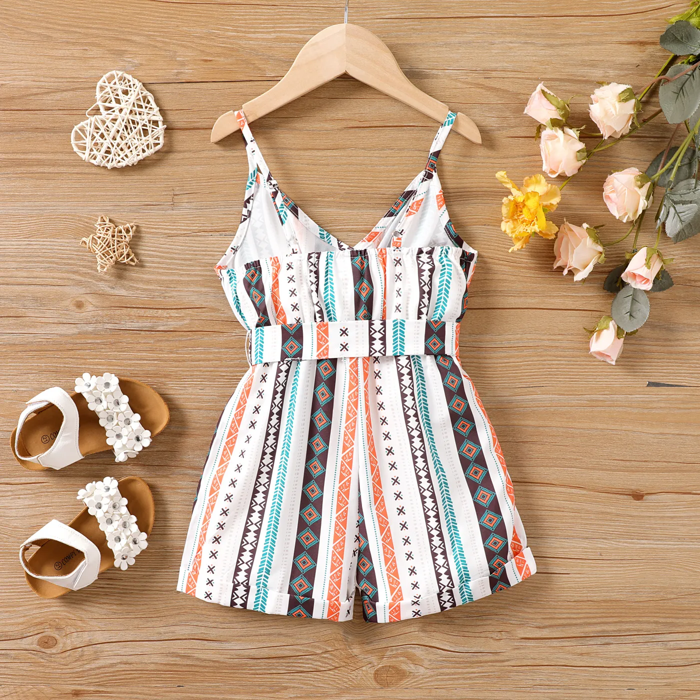 Toddler Girl Boho Allover Print Belted Strappy Bodysuit Multi-color image 2