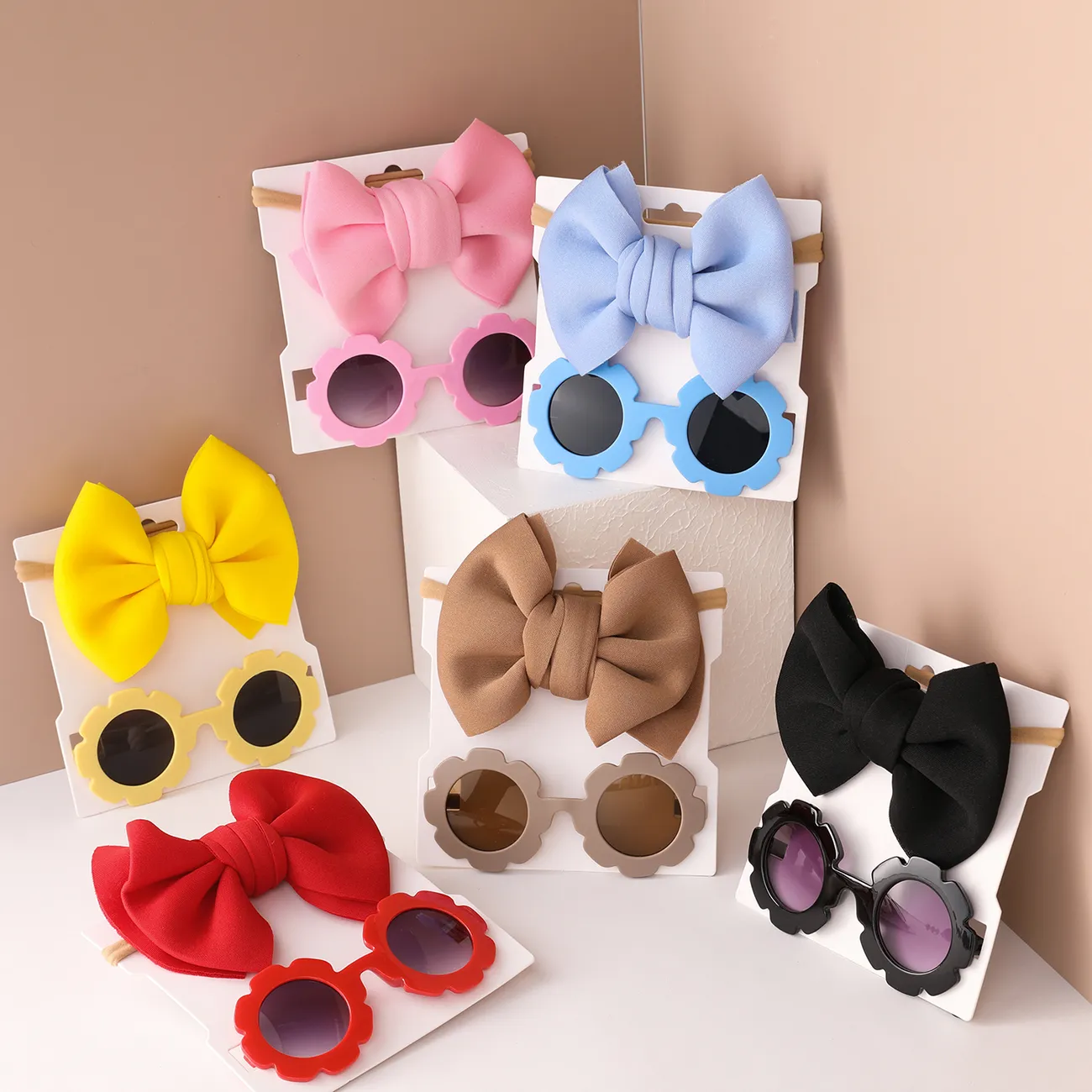 2pcs Toddler Bow Decor Headband and Sunglasses Set Pink big image 1