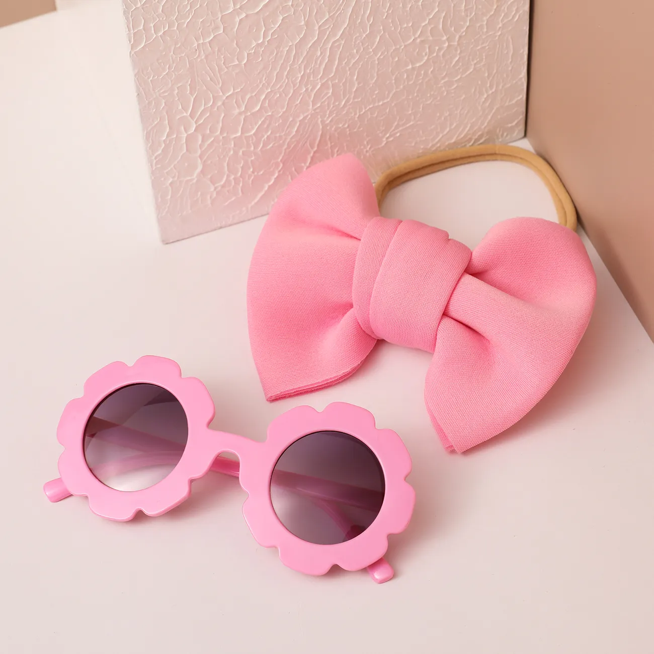 2件幼兒蝴蝶結裝飾頭帶和太陽鏡套裝 粉色 big image 1