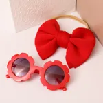 2pcs Toddler Bow Decor Headband and Sunglasses Set Red