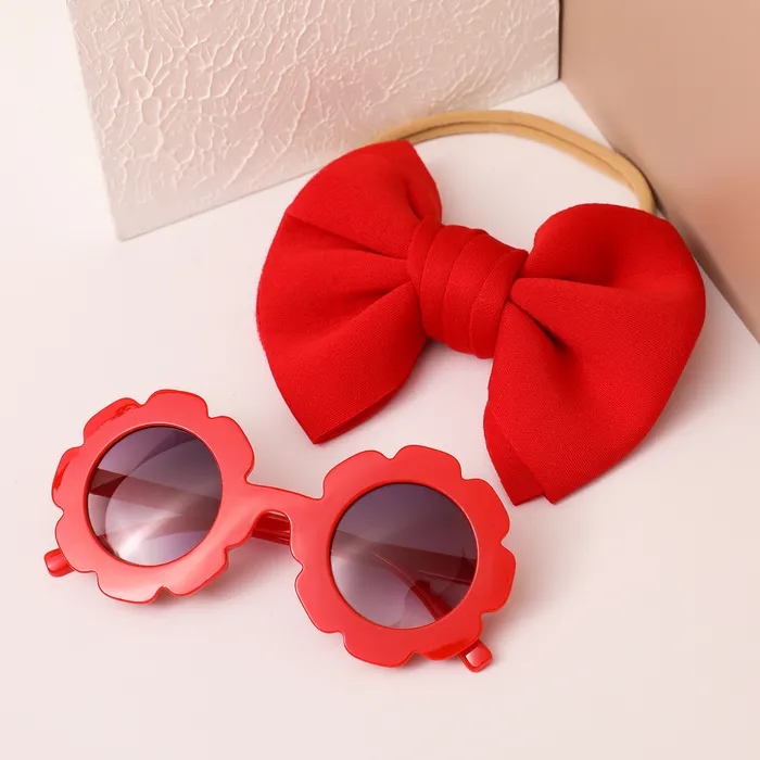 2pcs Toddler Bow Decor Bandeau et ensemble de lunettes de soleil