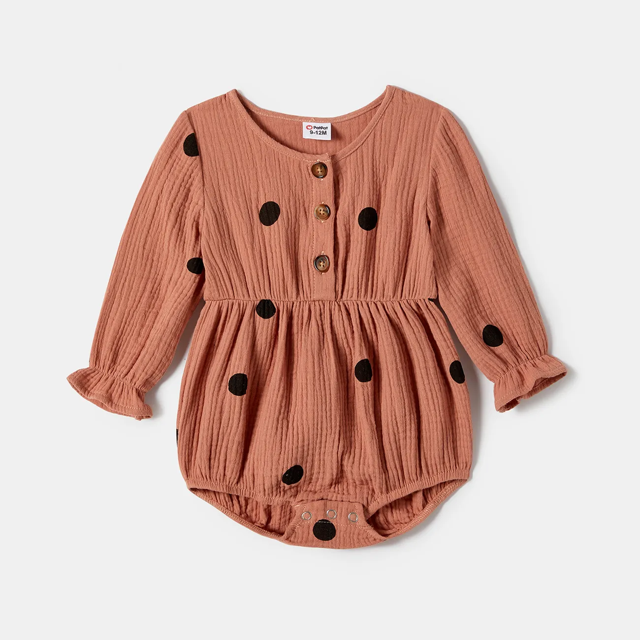 Mommy and Me Polka Dot Short-sleeve Belted 100% Cotton Dresses Brick red big image 1