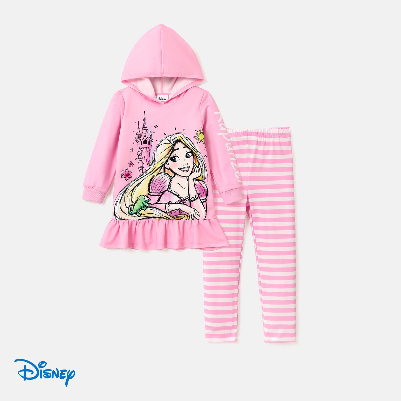 

Disney Princess Toddler Girl 2pcs Character Print Ruffle Hem Long-sleeve Hoodie and Stripe Pants Set