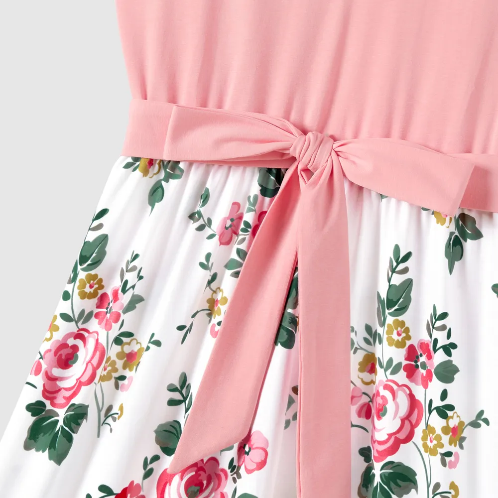Family Matching Colorblock Short-sleeve Tee and Floral Print Front Buttons Flutter-sleeve Belted Dress Sets
big image 15