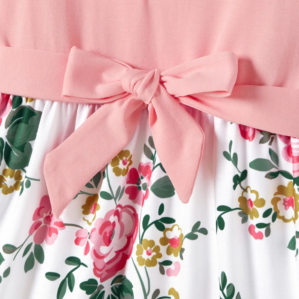 Family Matching Colorblock Short-sleeve Tee and Floral Print Front Buttons Flutter-sleeve Belted Dress Sets
big image 12