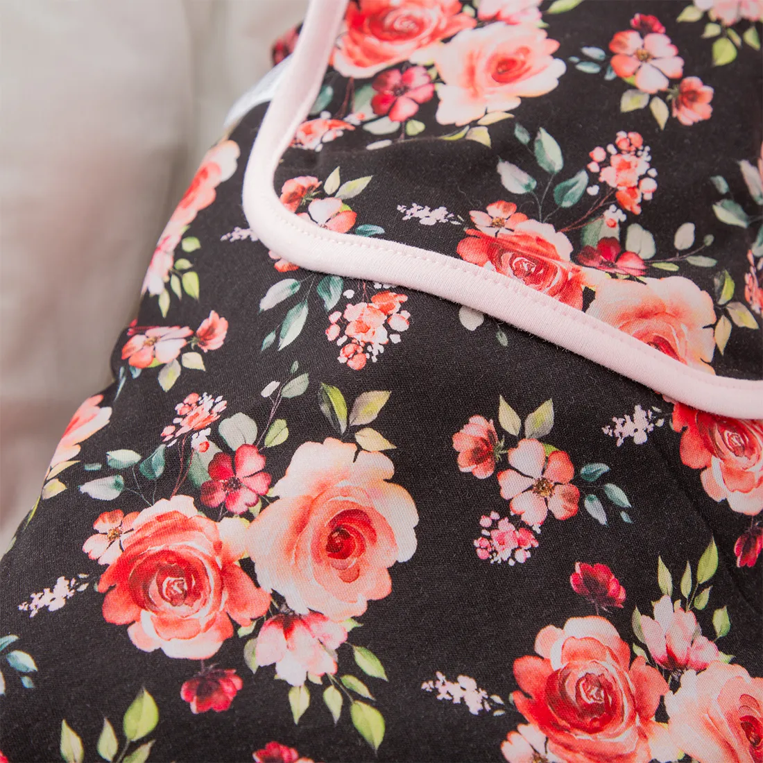 100% Cotton Baby Floral Print Zip Up Wearable Blankets Black image 3