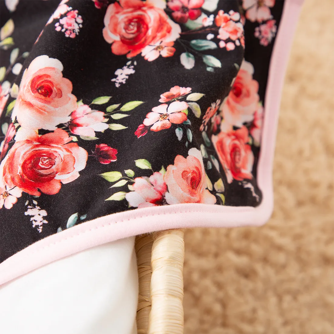 100% Cotton Baby Floral Print Zip Up Wearable Blankets Black image 4