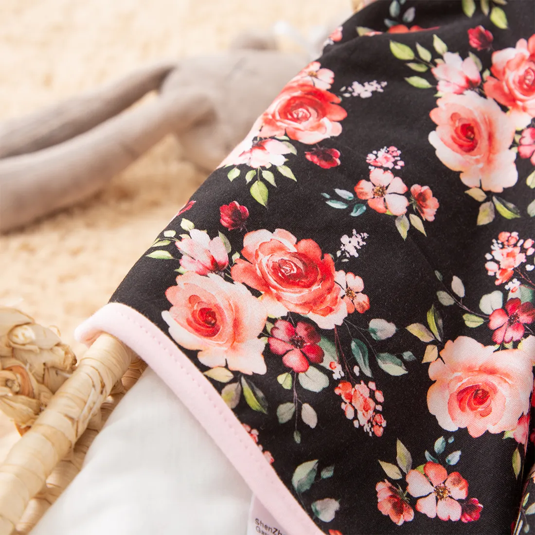100% Cotton Baby Floral Print Zip Up Wearable Blankets Black image 6