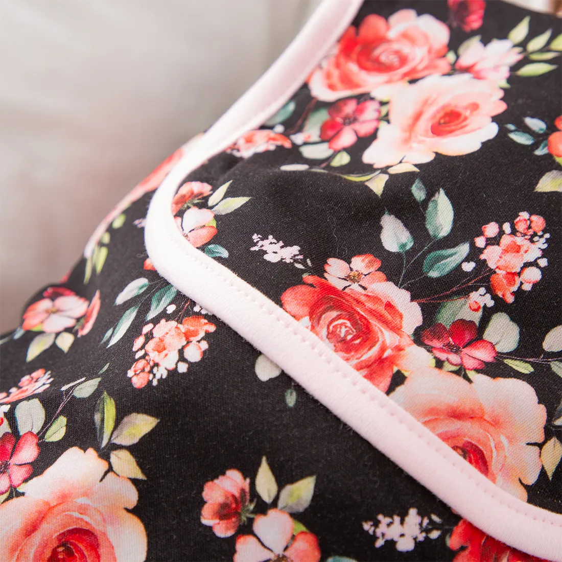 100% Cotton Baby Floral Print Zip Up Wearable Blankets Black image 5
