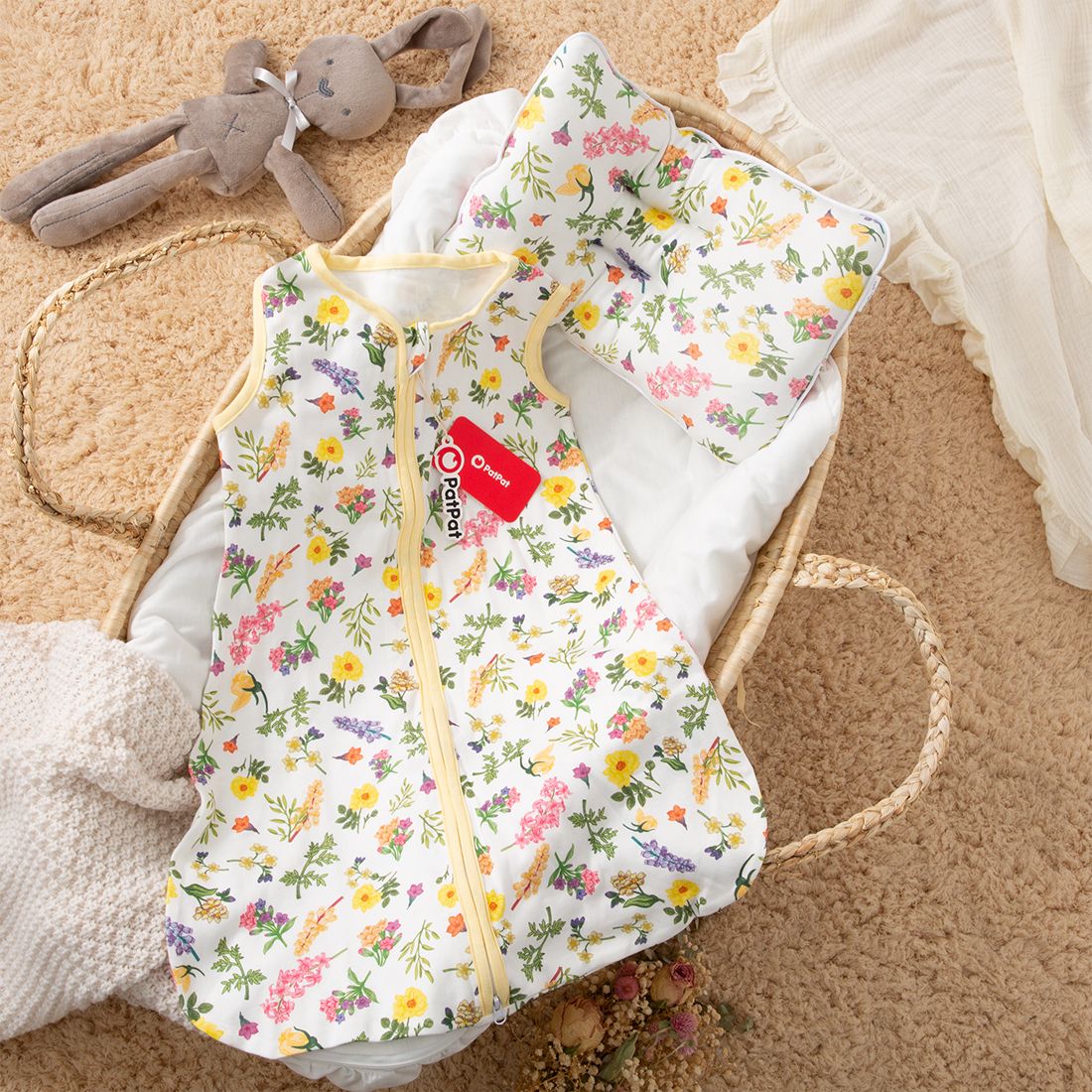 100% Cotton Floral Print Zip Up Sleeveless Baby Sleeping Bags / Pillow / Swaddling Blanket