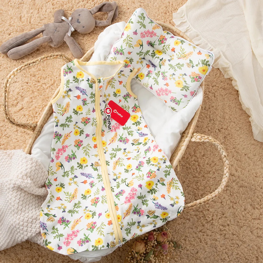 100% algodão floral impressão zip up sem mangas bebê sacos de dormir / travesseiro / cobertor de abanar Multicolorido big image 1