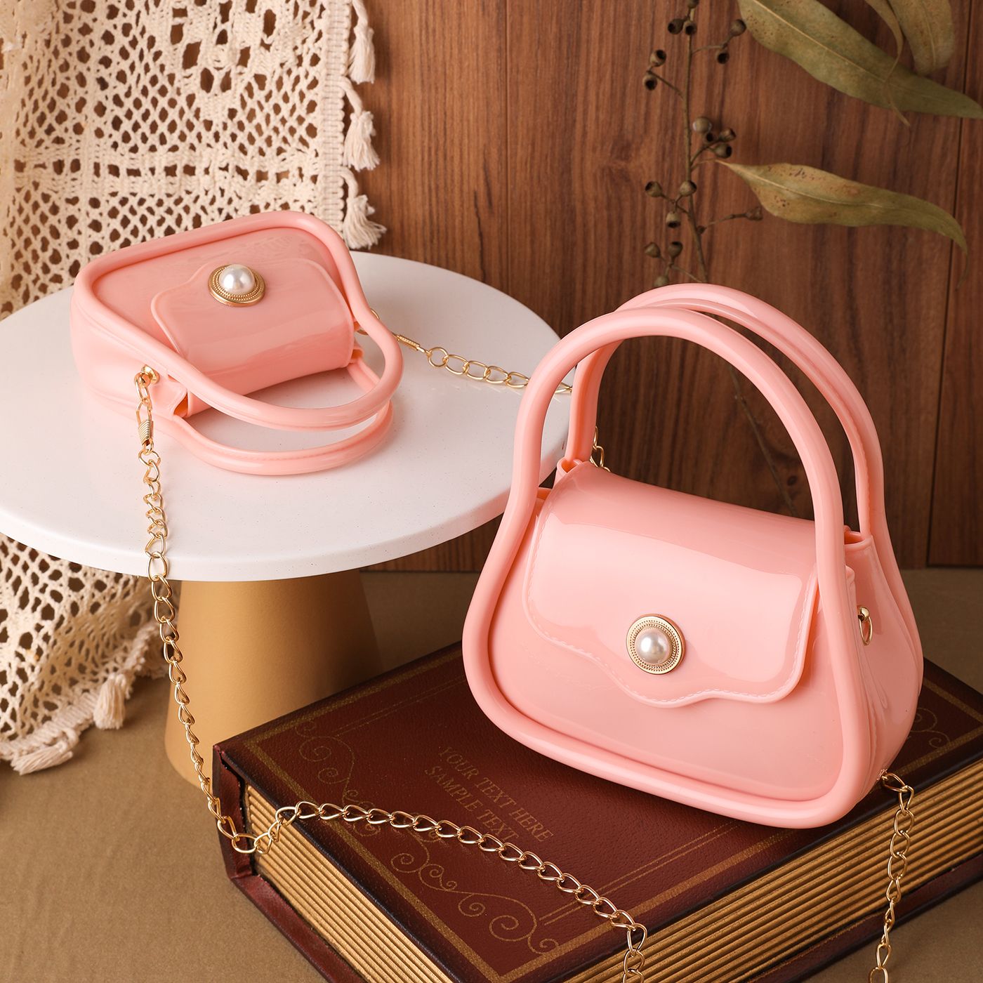 

Pearl Magnetic Buckle Chain Jelly Crossbody Bag for Mom and Me