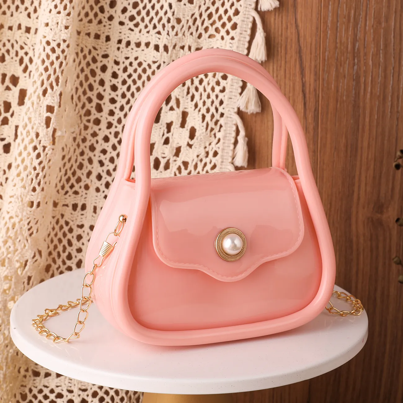 Pearl Magnetic Buckle Chain Jelly Crossbody Bag pour maman et moi Rose big image 1