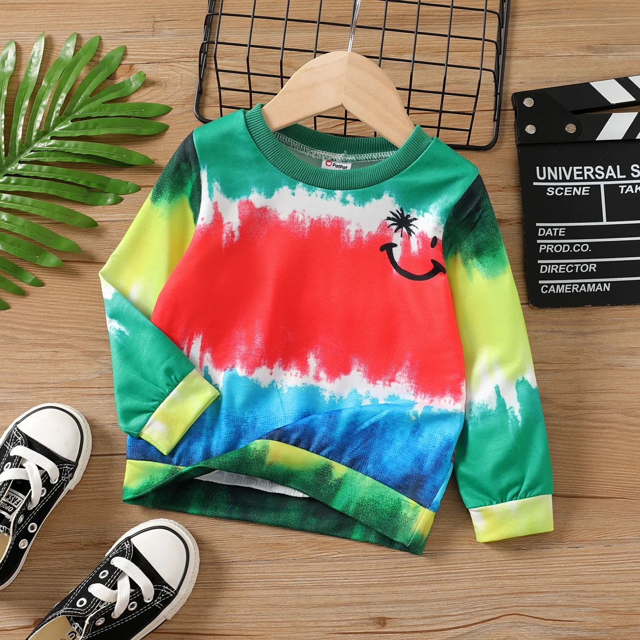 Toddler Boy Novelty Face Print Tie Dye Pullover Sweatshirt    big image 1