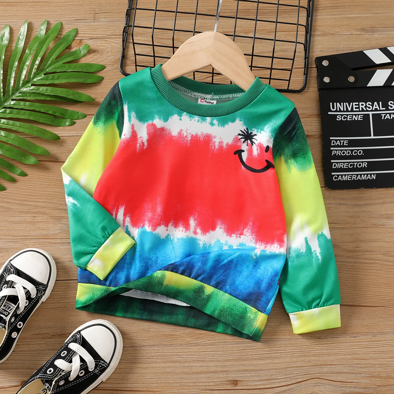 Toddler Boy Novelty Face Print Tie Dye Pullover Sweatshirt big image 1