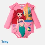 Disney Princess Baby Girl Character Print Ruffled Long-sleeve Bodysuit  Dark -Pink