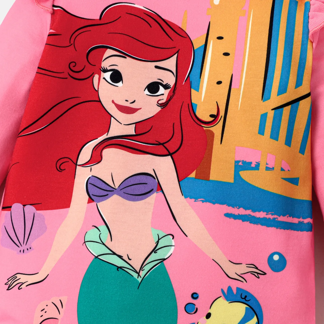 Disney Princess Baby Girl Character Print Ruffled Long-sleeve Bodysuit  Dark -Pink big image 1