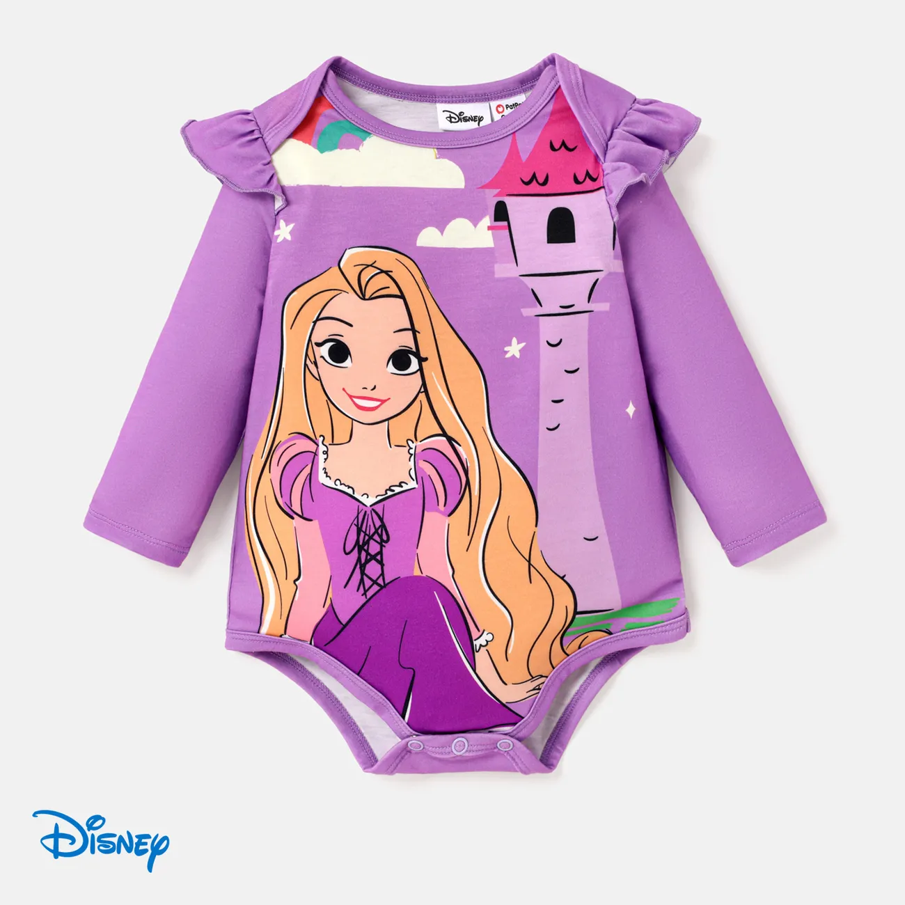 Disney Princess Baby Girl Character Print Ruffled Long-sleeve Bodysuit  Purple big image 1