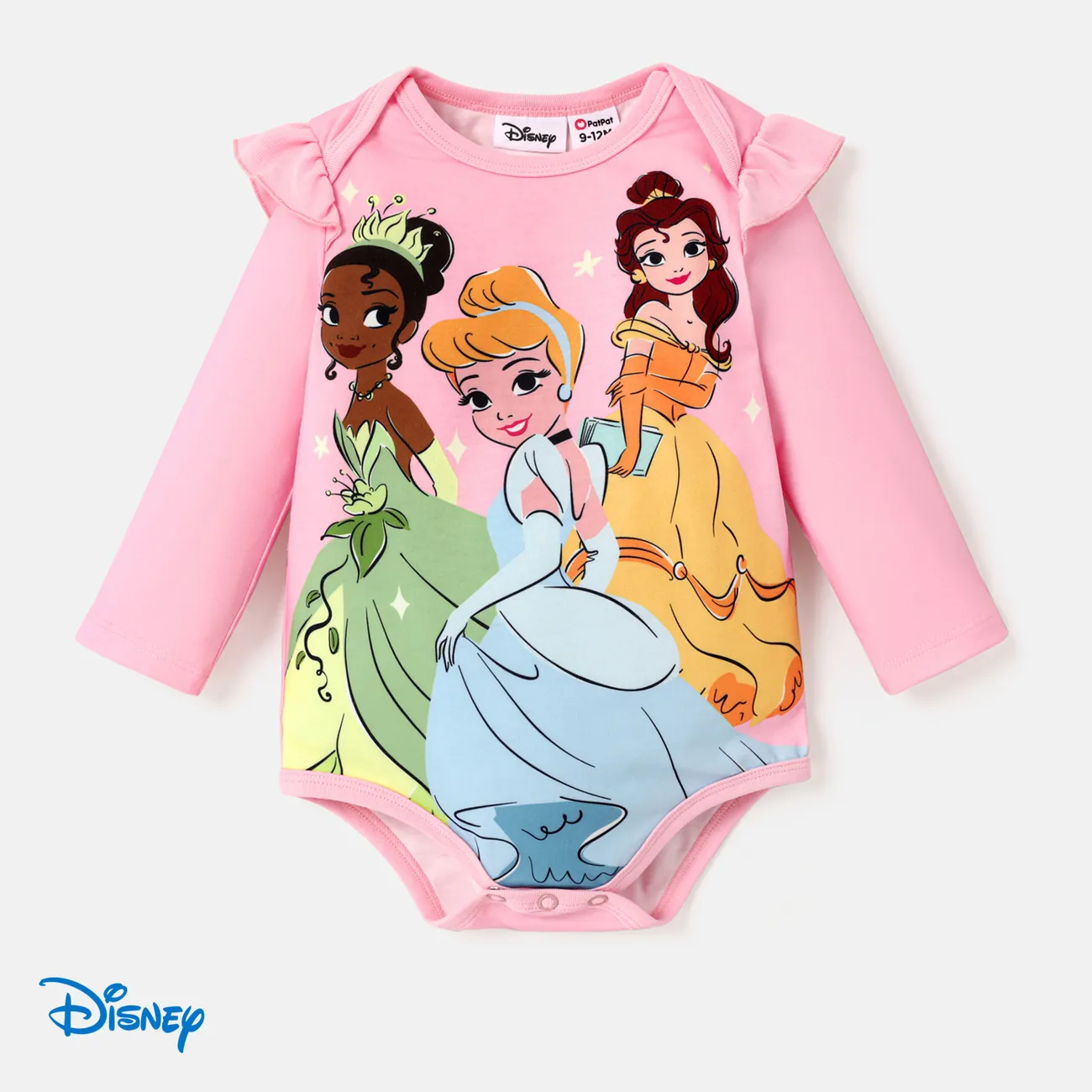 Disney Princess Baby Girl Character Print Ruffled Long-sleeve Bodysuit  Pink big image 1