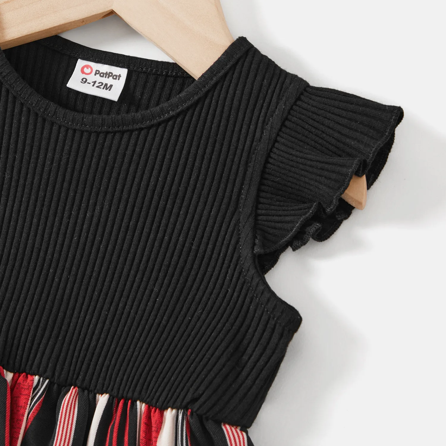 Mommy and Me Black Cotton Ribbed Spliced Striped Belted Cami Rompers  image 3