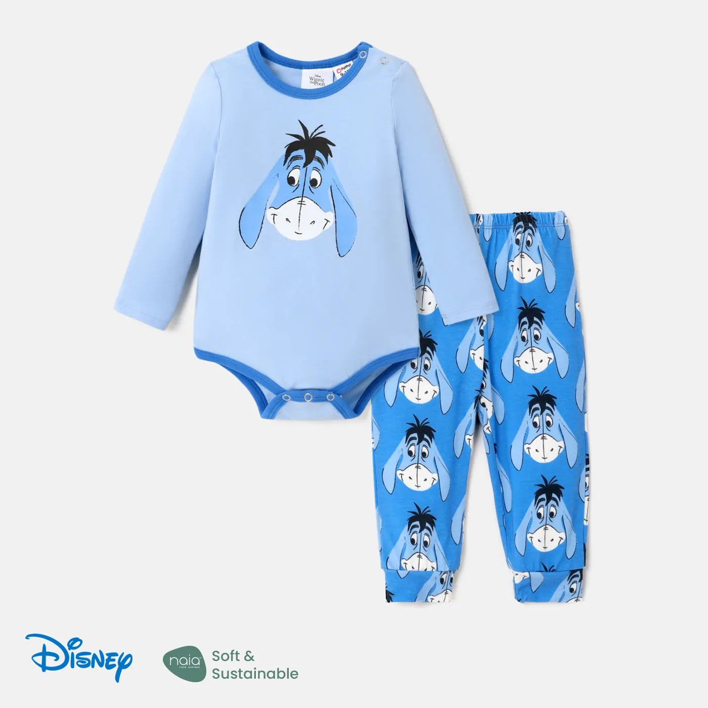 Disney Winnie the Pooh 2 unidades Bebé Unissexo Animais Infantil Manga comprida Conjunto para bebé Azul