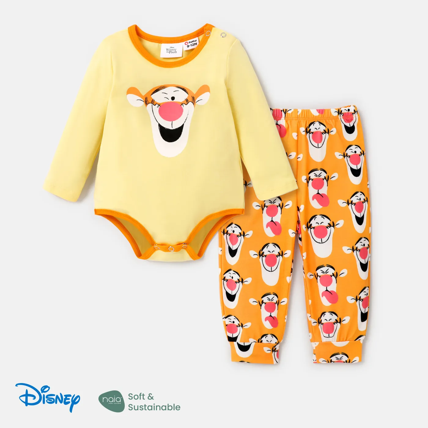 Disney Winnie the Pooh 2 unidades Bebé Unissexo Animais Infantil Manga comprida Conjunto para bebé Amarelo