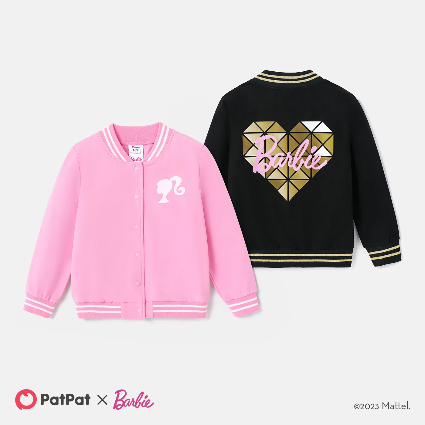 Barbie Kid Girl Figure Print Striped Long-sleeve Snap Button Sweatshirt   Pink image 2