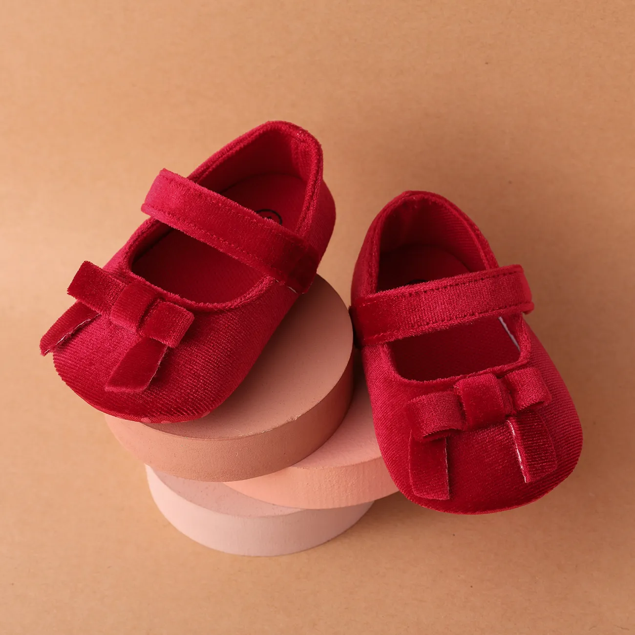 Baby Sweet Bow Decor Solid Velcro Prewalker Shoes  Red big image 1