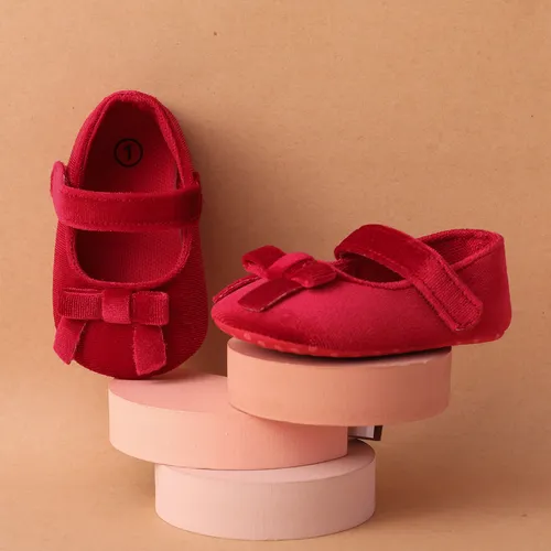 Baby Sweet Bow Decor Solid Velcro Prewalker Shoes 