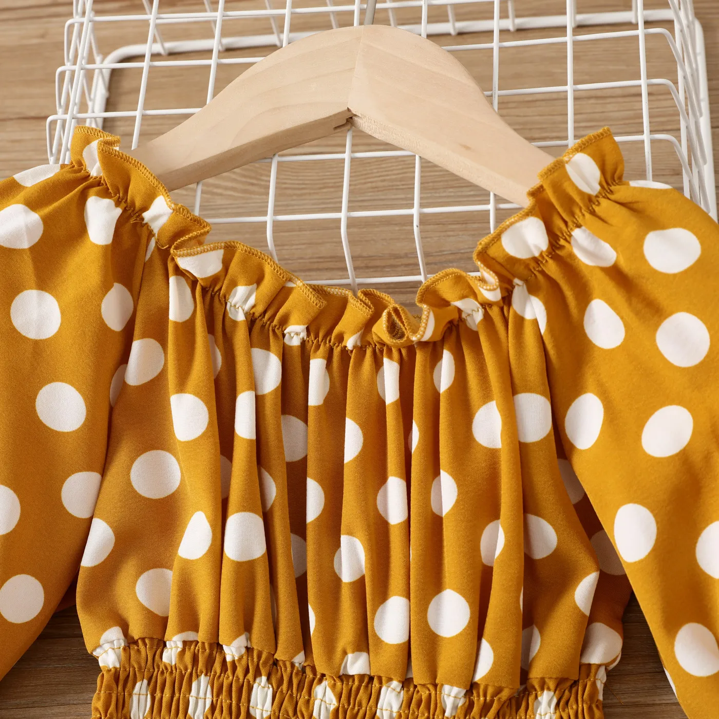 Toddler Girl Polka Dots Smocked Jumpsuit  Ginger image 3