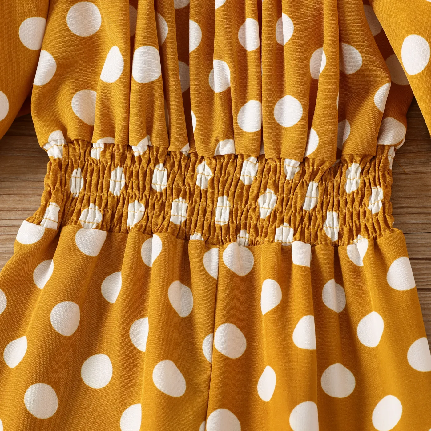 Toddler Girl Polka Dots Smocked Jumpsuit  Ginger image 4