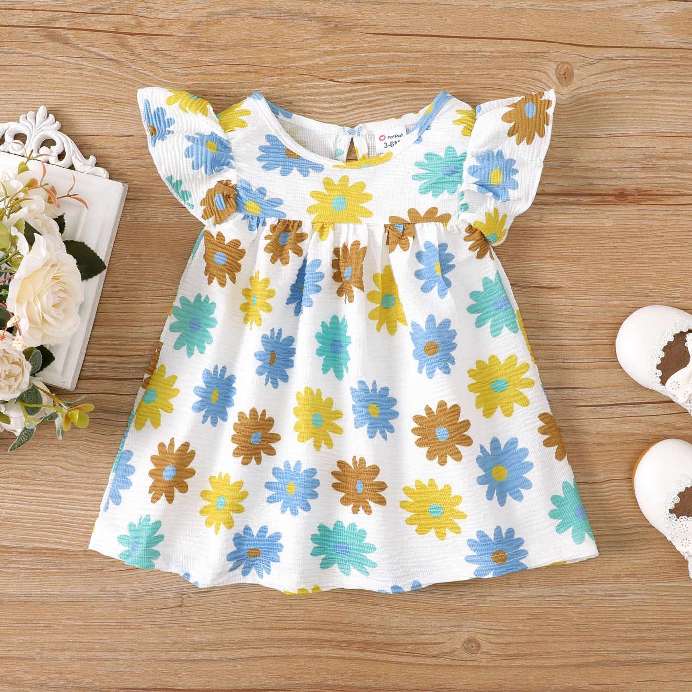 Baby Girl Allover Floral Print Textured Dress
