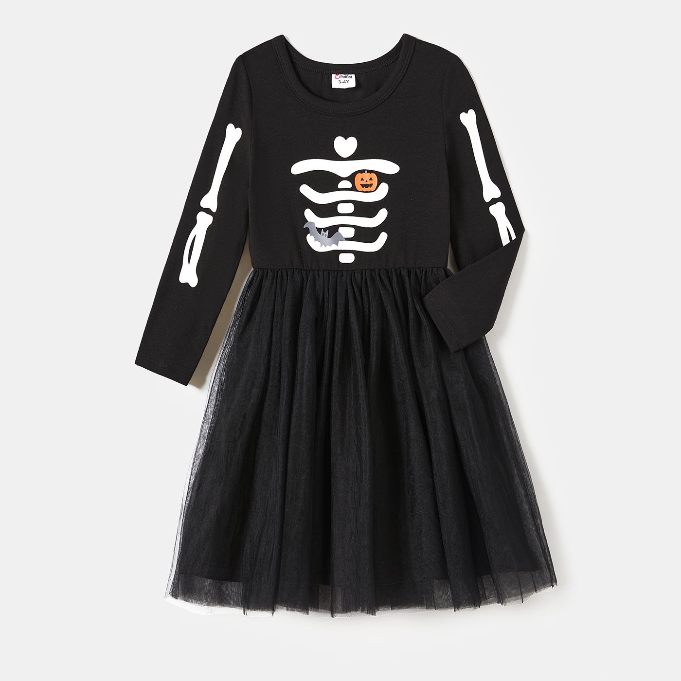 Halloween Family Glow In The Dark Spooky Skeleton Print Black Robes à Manches Longues Et Ensembles De Hauts