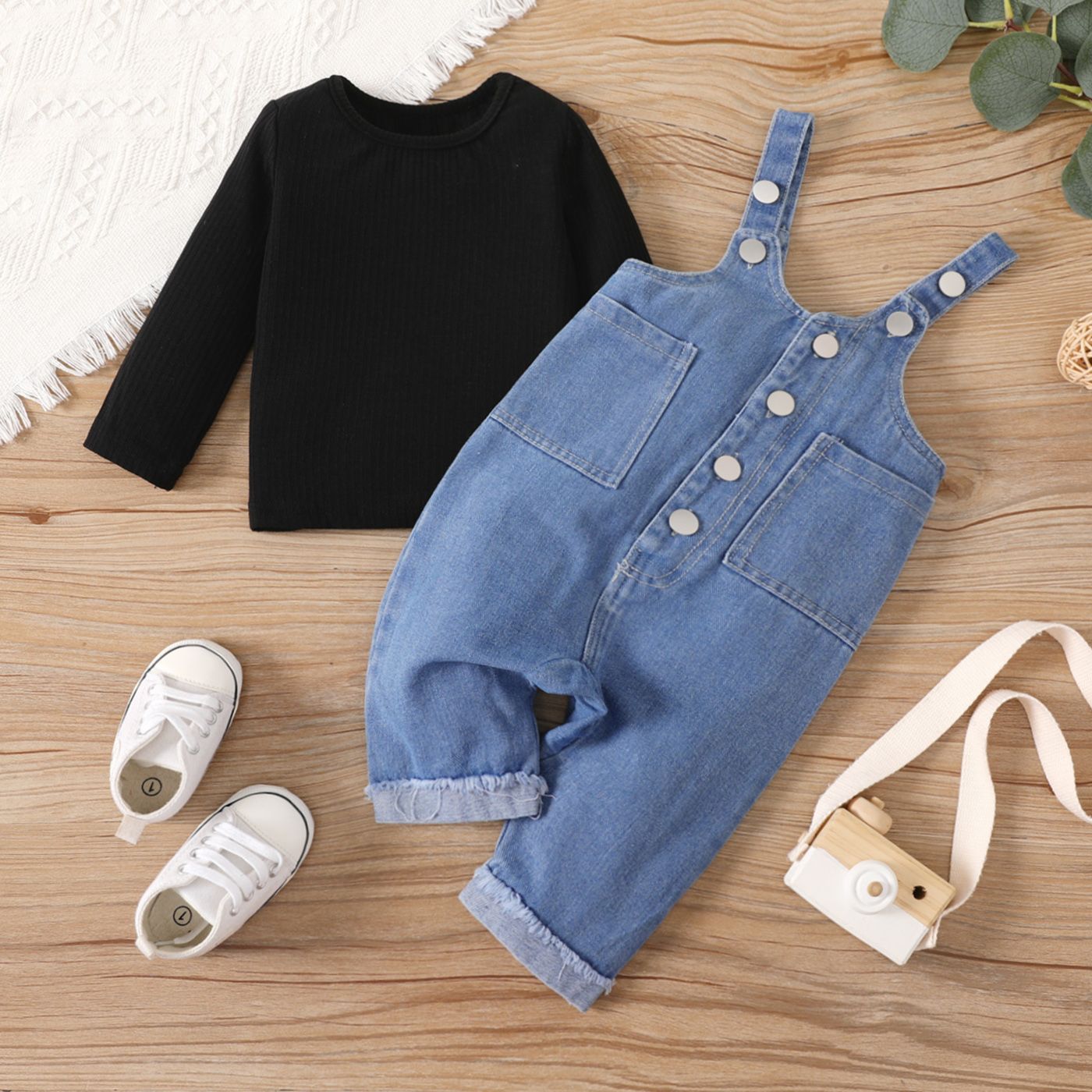 

Baby Girl Causal Denim Long Sleeve Overalls Set