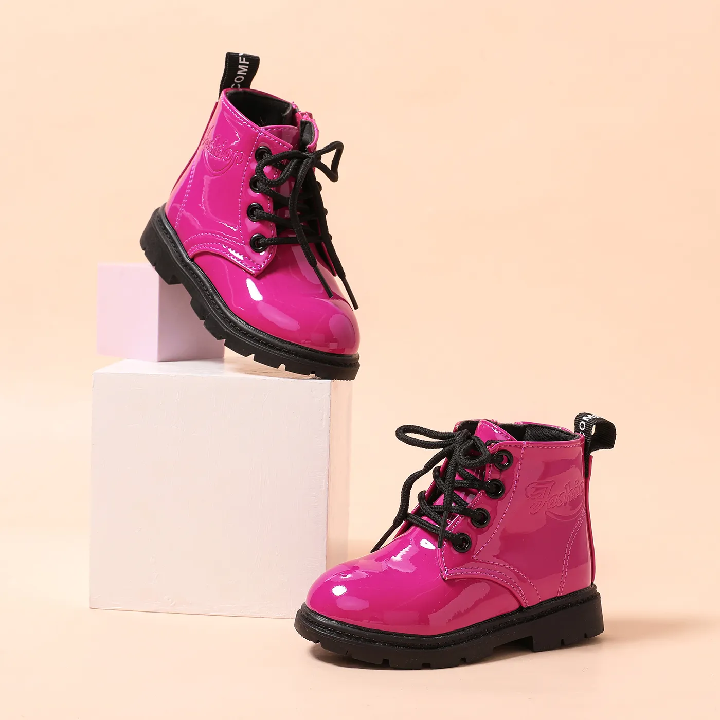 Toddler/Kid Solid Letter Pattern Casual Boots Hot Pink