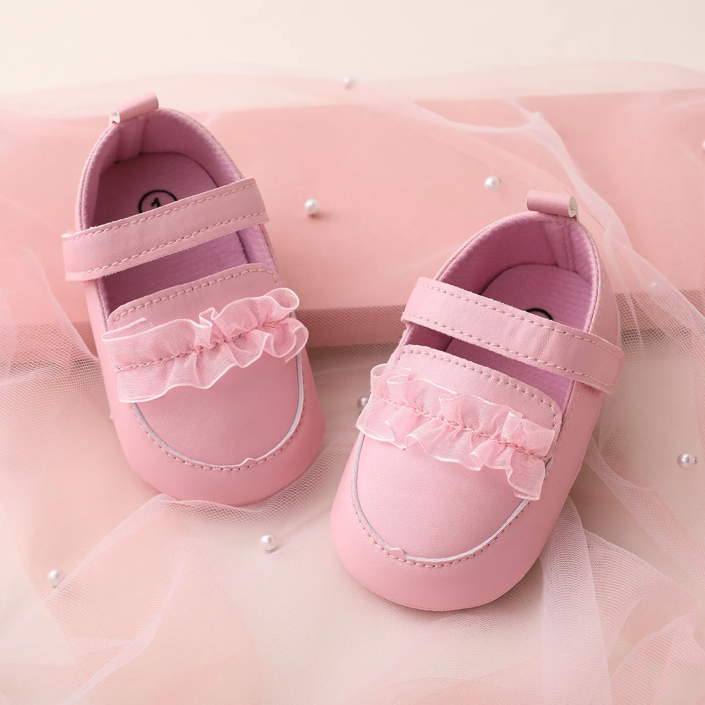 baby solid lace decor velcro soft sole prewalker shoes