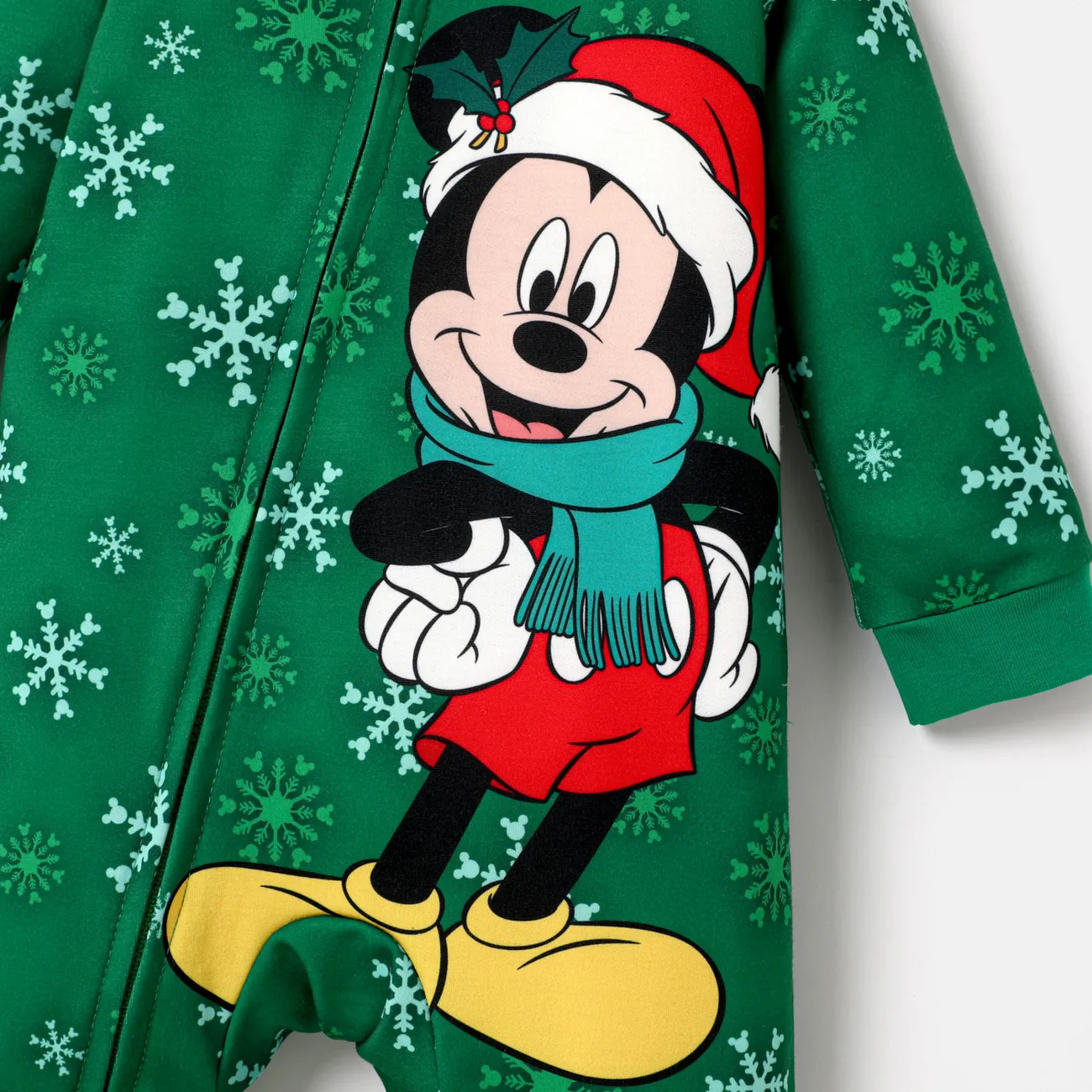 Disney Mickey and Friends 嬰兒 中性 拉鍊 童趣 長袖 長腿連身衣 綠色 big image 1
