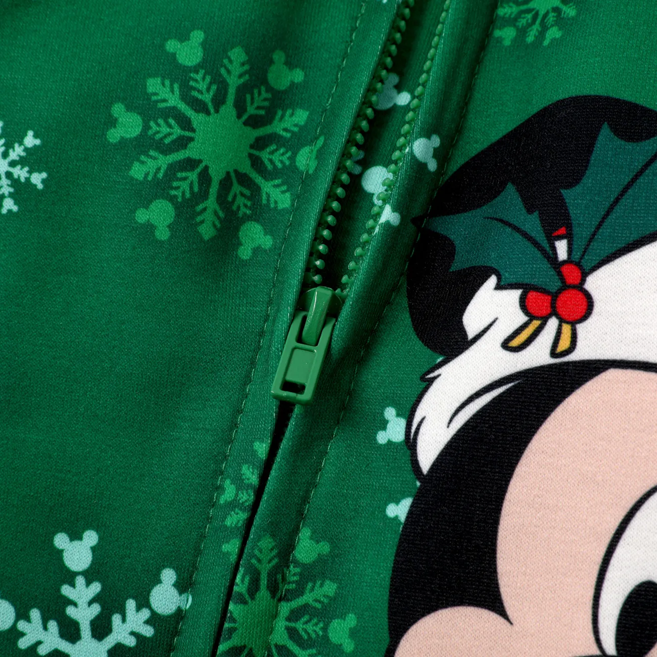 Disney Mickey and Friends Baby Girl/Boy Christmas Character & Snowflake Print Zip Up Long-sleeve Jumpsuit  Green big image 1
