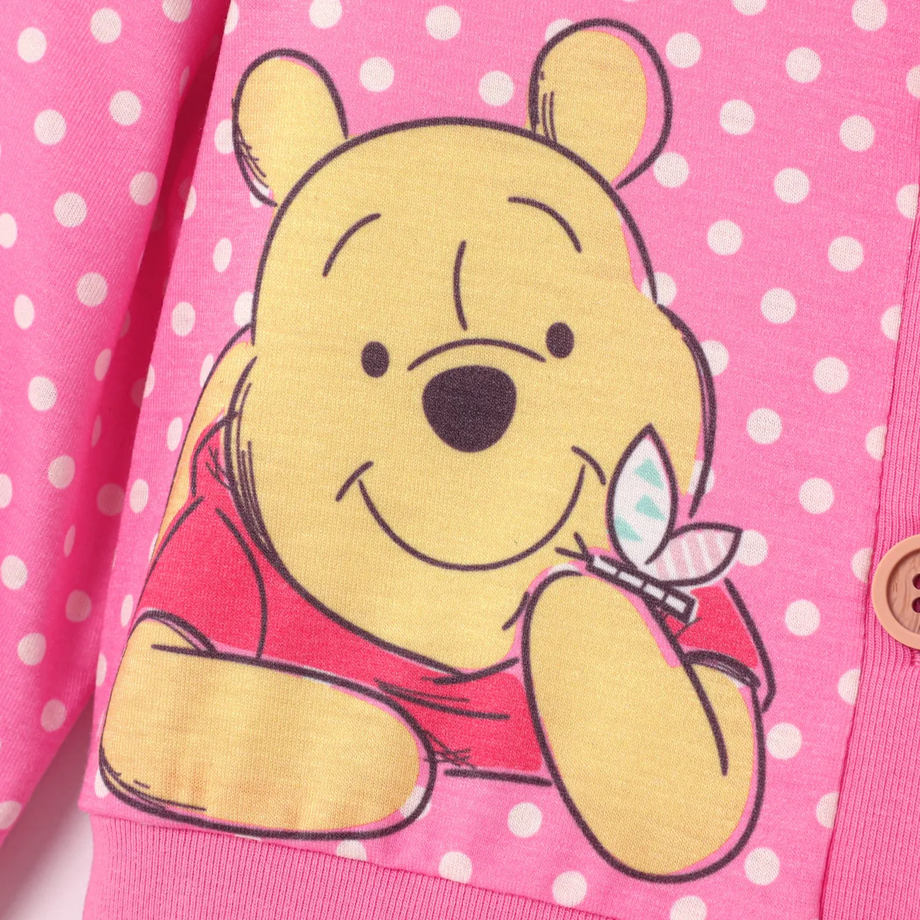 Disney Winnie the Pooh Baby Girl 2pcs Naia™ Allover Print Flutter-sleeve Dress and Polka Dots Button Placket Jacket   Multi-color big image 1