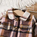 2pcs Baby Girl Ribbed Plaid Dress and Buttons Front Lapel Collar Coat Set  image 5