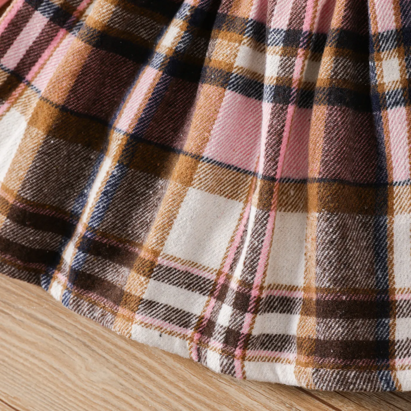 2pcs Baby Girl Ribbed Plaid Dress and Buttons Front Lapel Collar Coat Set  image 6