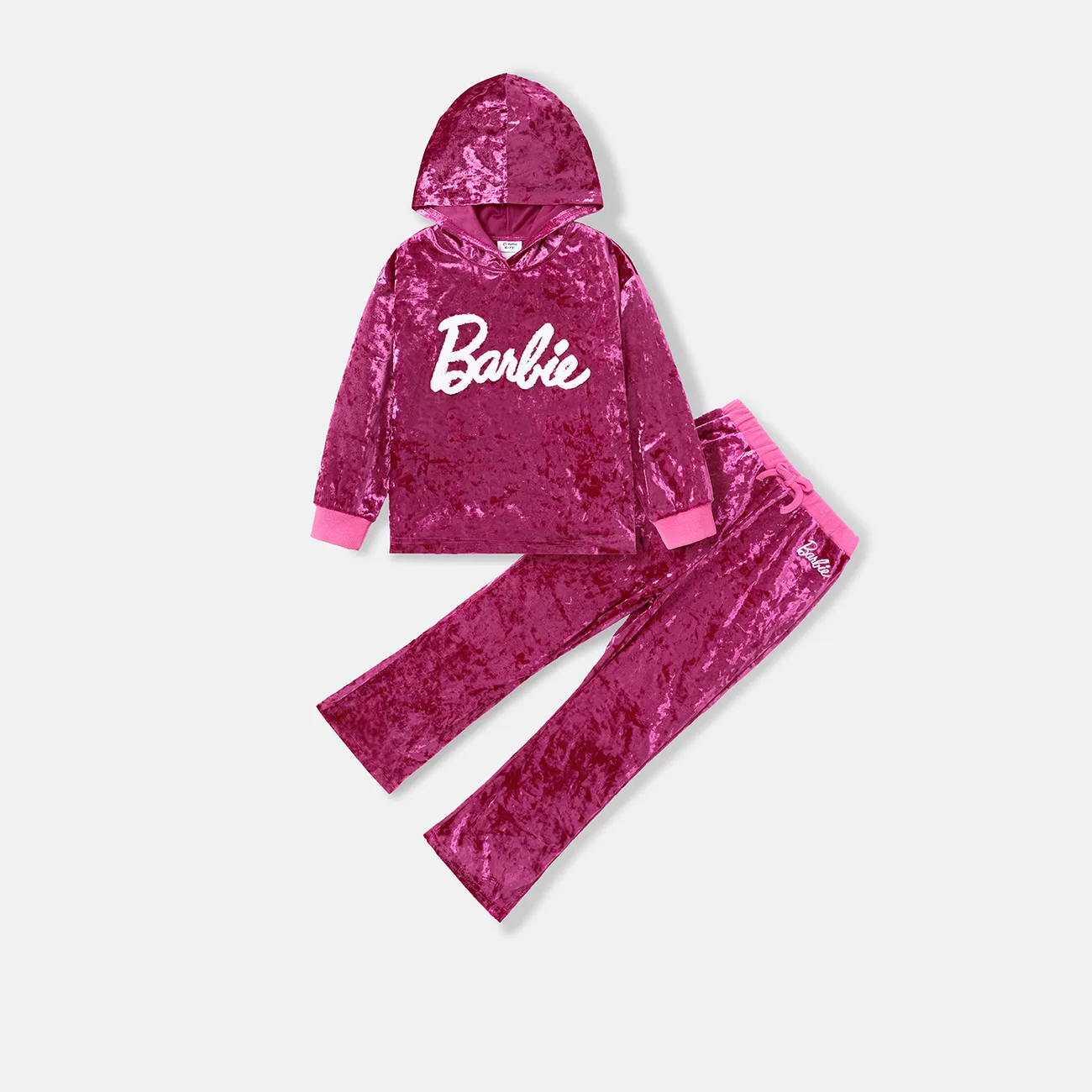 Barbie Kid Girl 2pcs Letter Embroidered Long-sleeve Hoodie and Pants Set  pink- big image 1