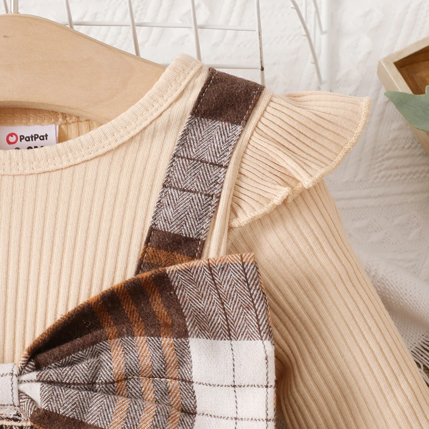 Baby Girl 95% Cotton Ribbed Ruffle Plaid Long-sleeve Jumpsuit   image 5