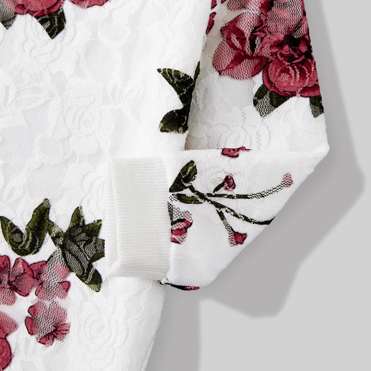 Floral Print Crewneck Drop Shoulder Long-sleeve Tops for Mom and Me  image 4