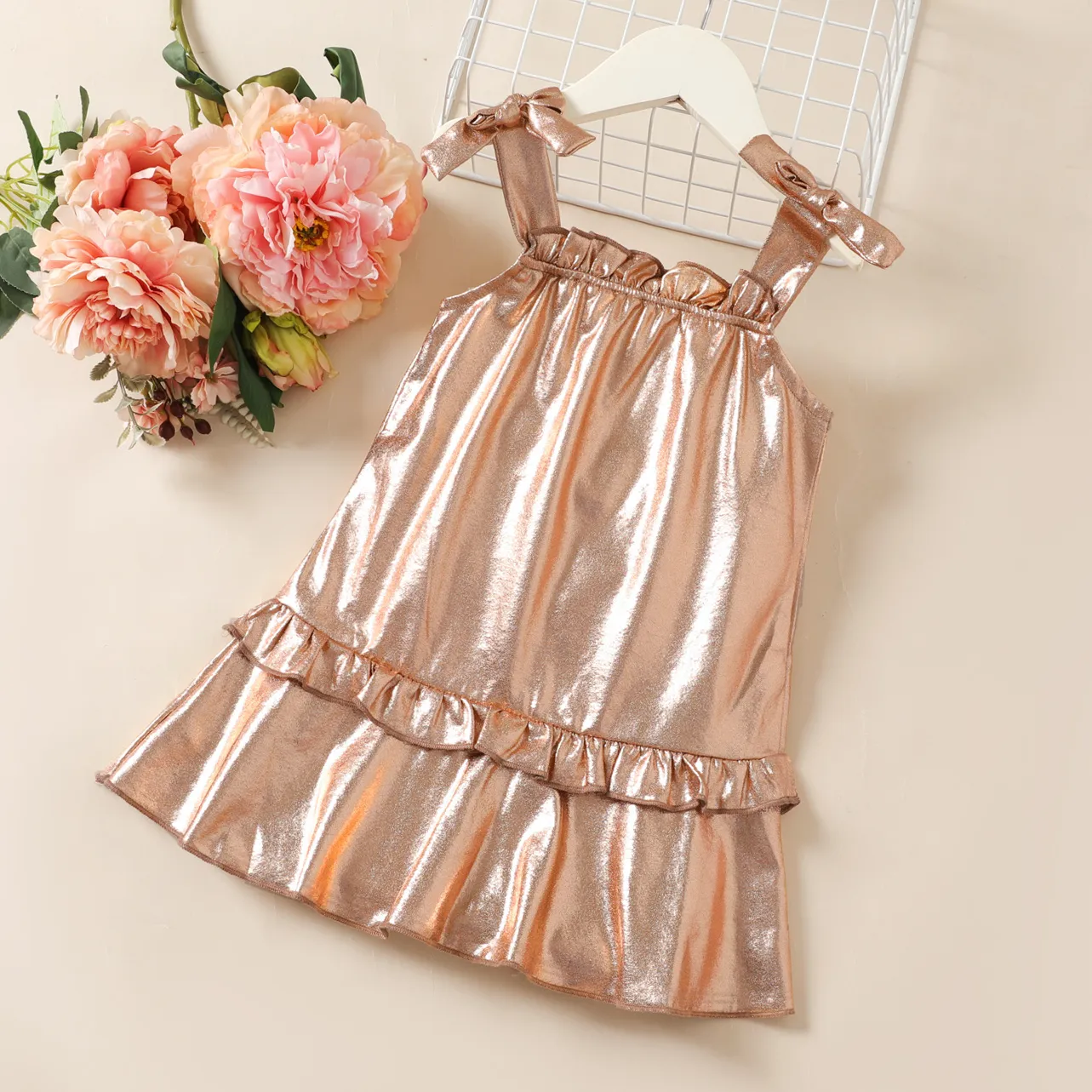 Toddler Girl Gold Ruffled Tank Dress   big image 1