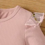 Toddler Girl Ribbed Ruffle Bow Decor Embroidery Mesh Long-sleeve Fairy Dress Pink image 3