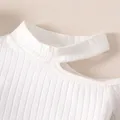 2pcs Baby Girl Rib-knit Cold Shoulder Halterneck Top and Plaid Skirt Set  image 3