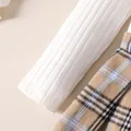 2pcs Baby Girl Rib-knit Cold Shoulder Halterneck Top and Plaid Skirt Set  image 4