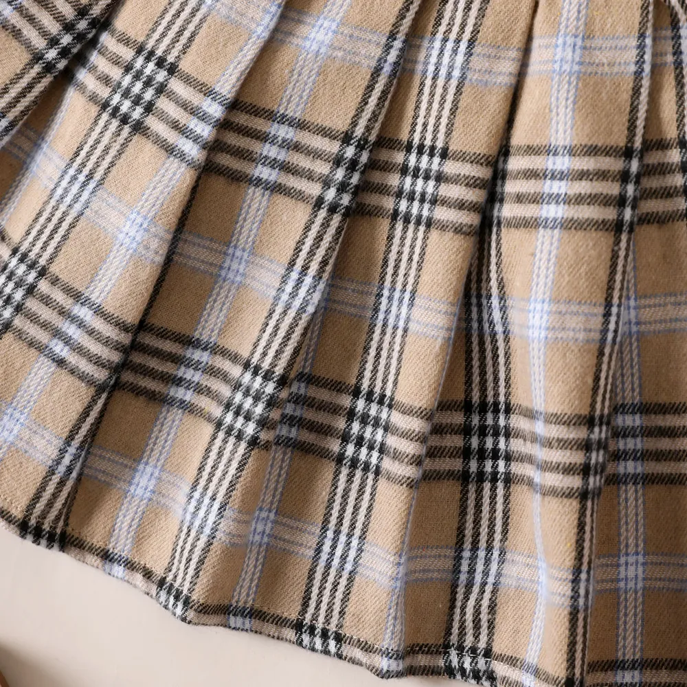 2pcs Baby Girl Rib-knit Cold Shoulder Halterneck Top and Plaid Skirt Set big image 5