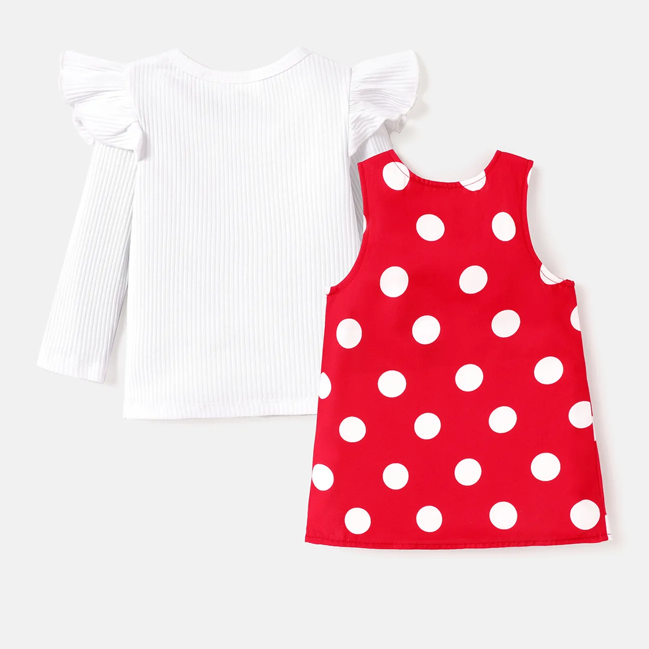 Disney Mickey and Friends 2件 嬰兒 喇叭袖 甜美 長袖 套裝裙 紅白 big image 1